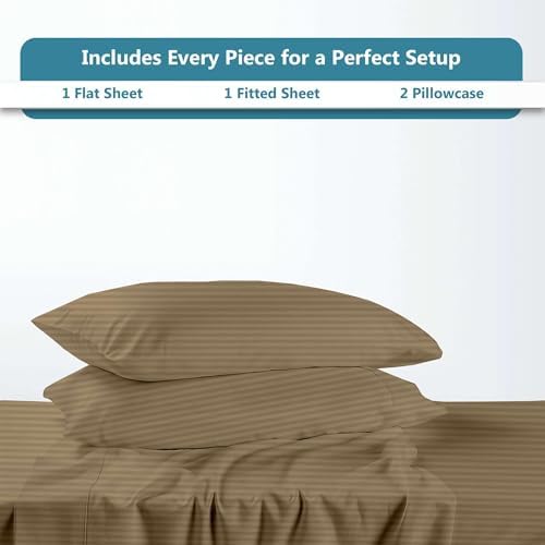 Way Fair 4 Piece Sheet Set Full (54"x75") Size Taupe Stripe - 100%