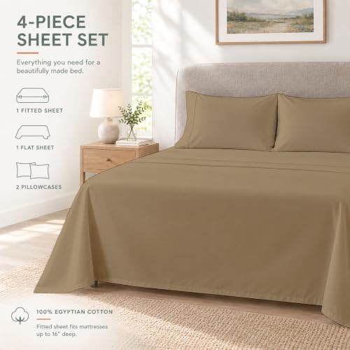 Full XL Sheet Set, 4-Piece 16" Deep Pocket, Egyptian Cotton, Taupe
