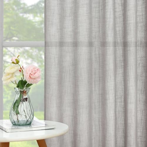 decorUhome Linen Semi Sheer Curtains 63 Inch Long, 2 Panels Light