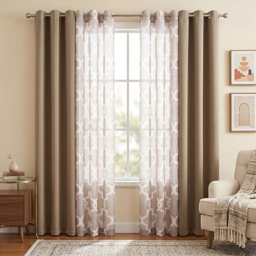 4-Piece Mix and Match Curtain Set, Taupe, 35" W x 84" L Each