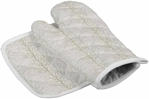 Oven Mitts and Pot Holder Set for Kitchen, Tree Branch Plant Lines