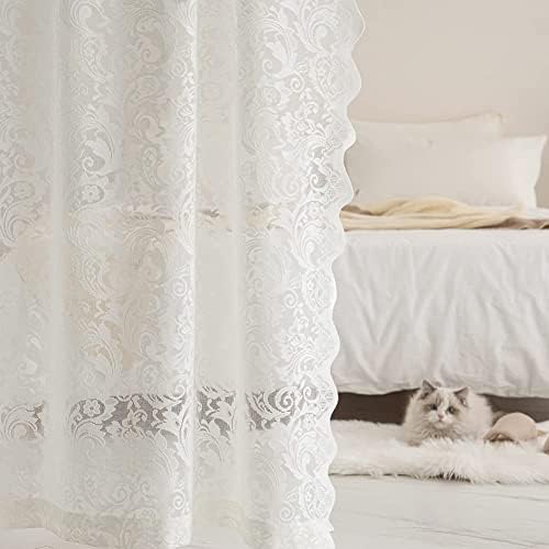 ALIGOGO Cream Lace Sheer Curtains 108 Inches Long 2 Panels Luxury Semi