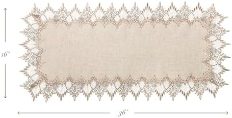 Phantomon Neutral Linen Table Runner 36 Inches Beige Embroidered