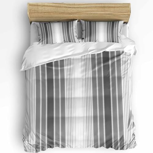 Duvet Cover Set Queen, Abstract Grey Gradient Stripe 3 Piece Bedding