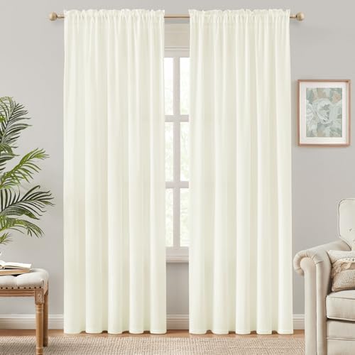 HOMEIDEAS Non-See-Through Ivory Privacy Semi Sheer Curtains