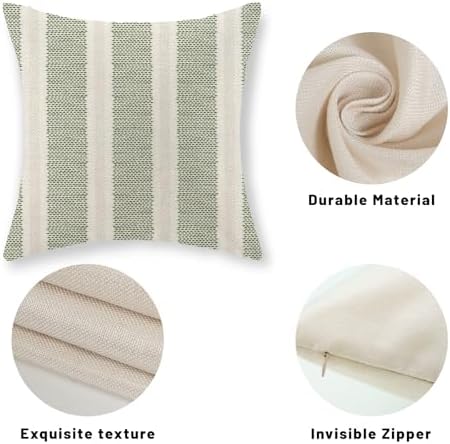 Sage Green Polka Dot Pillow Covers 20x20 Inch Set of 2 Boho Striped