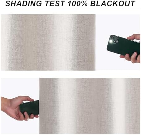 PONY DANCE Cream 100% Blackout Linen Curtains for Bedroom 84 Inches