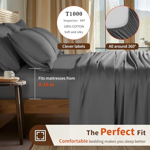 LBRO2M 100% Egyptian Cotton Sheets 16" Deep Pocket 1000TC, 6Pcs King