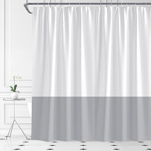 White Gray Shower Curtain Boho Vintage Color Block Mid Century Modern