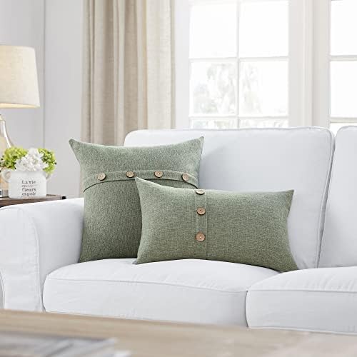 Meekio Set of 2 Dark Sage Square Pillow Covers 18 x 18 Farmhouse