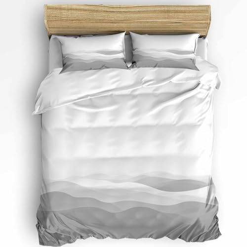 Duvet Cover Set Queen, Abstract Minimalist Gray Ombre 3 Piece Bedding
