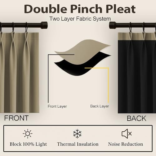 Pinch Pleated Blackout Curtains 72 Inches Long, Polyester Blend, 100%