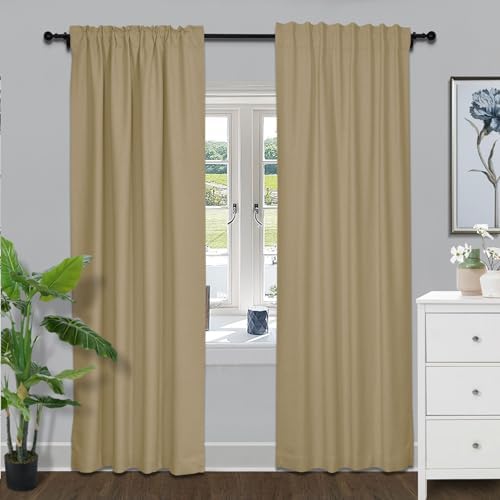 Fcosie Natural Linen Blended Curtains 63 Inches Length Blackout