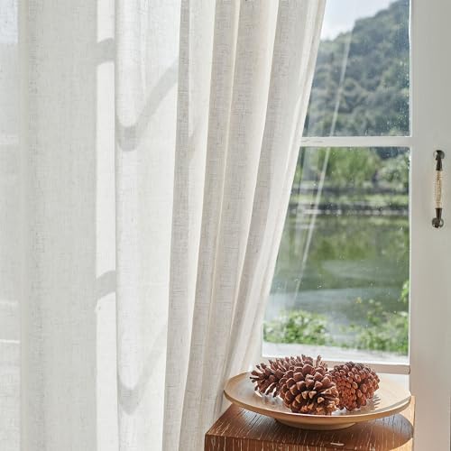 Extra Long Pinch Pleated Natural Cream Ivory Linen Curtains 120 Inches