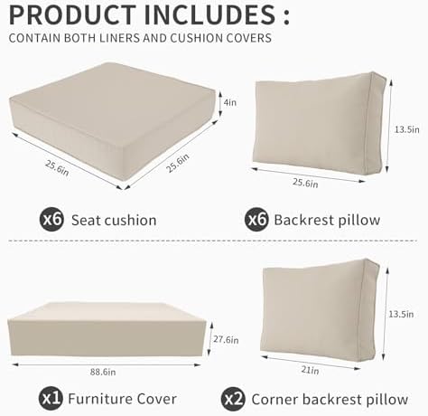 Valita Outdoor Furniture Replacement Cushions, Fits 6-seat Sectional