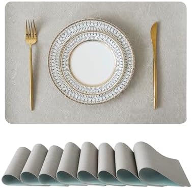 Reversible Faux Leather Placemats 12x17 Inch, Set of 8, Heat Resistant