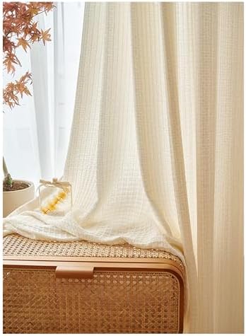 2 Panel Curtains | Polyester Solid Beige Square Textured 2 Panels