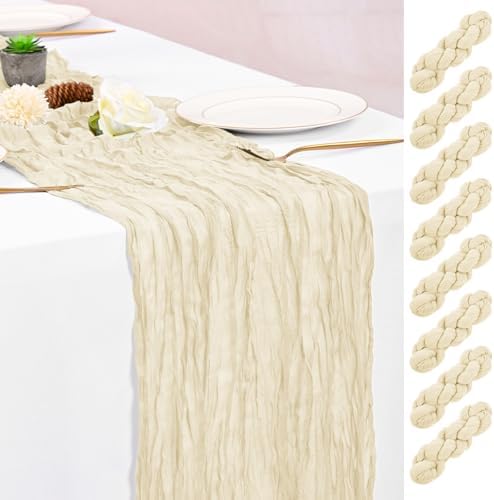8 Pack Ivory Table Runner 10FT Cheesecloth Table Runner Boho Gauze