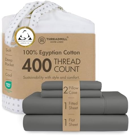 Threadmill 400TC Egyptian Cotton King Sheet Set, Sateen, Solid, Dark