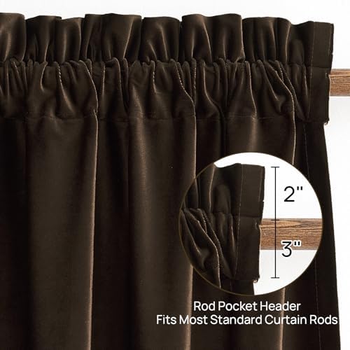 PRIMROSE Brown Velvet Room Darkening Curtains 120 inches Long for
