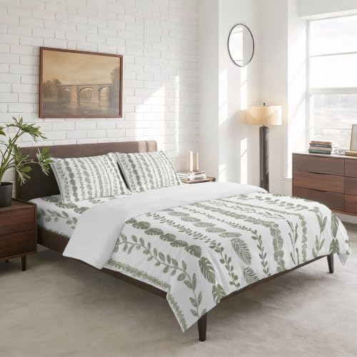 Sage Green Leaf California King 4 Piece Duvet Cover Set, Summer