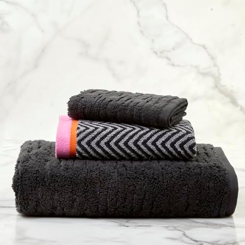 SKL Home CloudSoft/Herringbone & Border Bath Towel Set-6pc, Slate