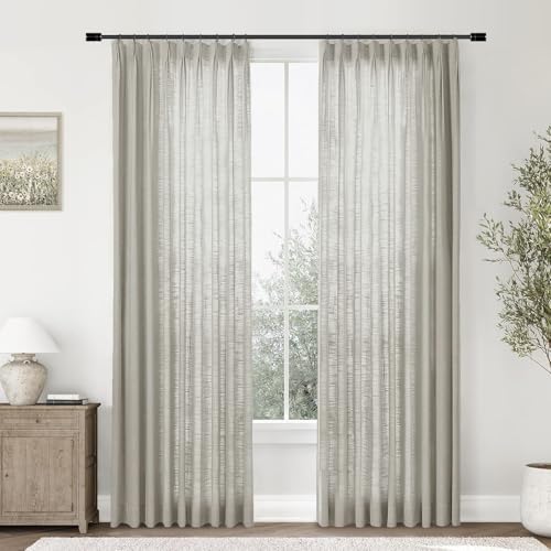 Pinch Pleated Linen Semi Sheer Curtains 108 Inches Long, 1 Panel