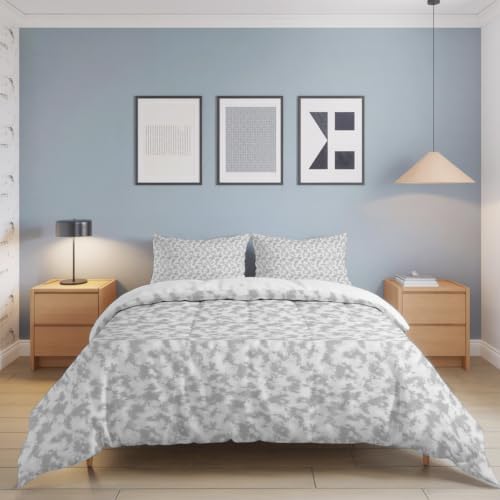 Gray Florals Duvet Cover Queen Size Bedding Set 4 Pieces, 1