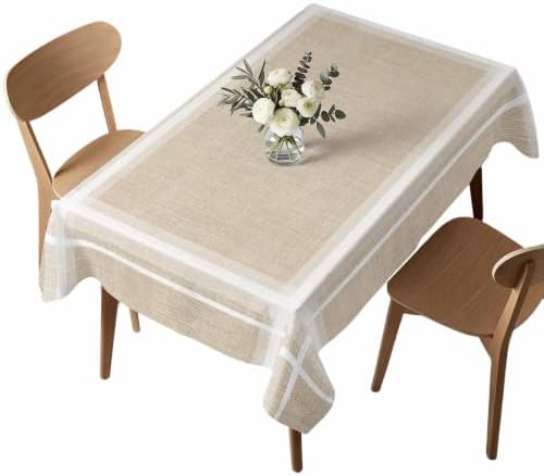 Rustic Burlap Linen Waterproof Tablecloth Rectangle Washable Table