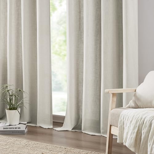 Central Park Natural Semi Sheer Grommet Curtain Linen Blended, 60"