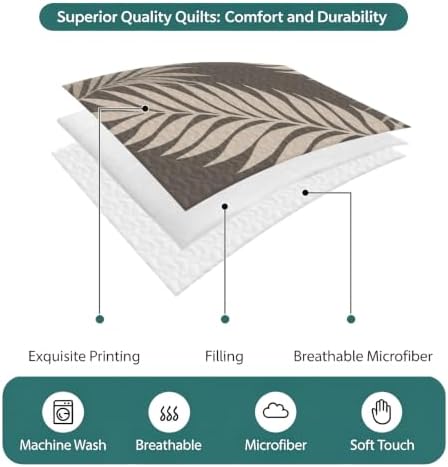 Quilts King Size Bedding Set, Rustic Palm Leaves Lightweight Quilted