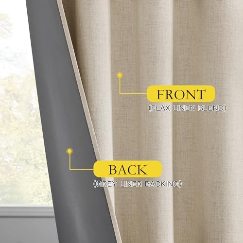 NICETOWN Cream Linen 100% Blackout Curtains 120 inches Length 2 Panels
