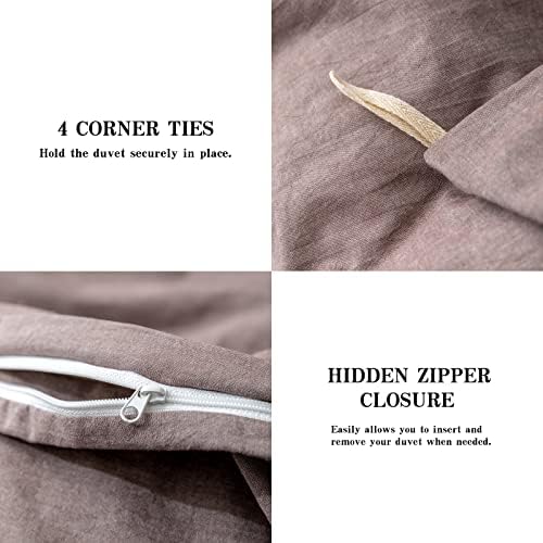 Queen Duvet Cover Set- 100% Washed Cotton 3 Pcs Soft Comfy Breathable