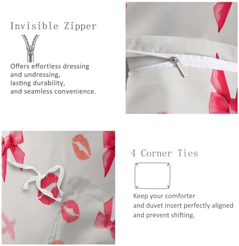 California King Duvet Cover Set Minimalist Bow Lip Print Pattern Soft