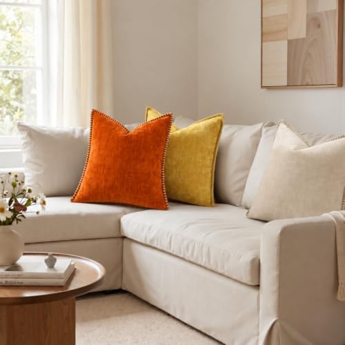 Pallene Chenille Soft Rust Throw Pillow Cover 18x18 Set of 2