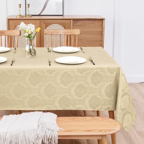 Romanstile Jacquard Rectangle Tablecloth 60 x 84 Inch, Beige