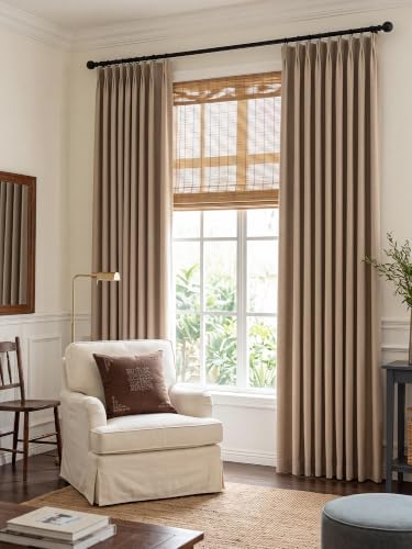 Linen Blend Blackout Curtains 84 Inch, Pinch Pleat Window Drapes with