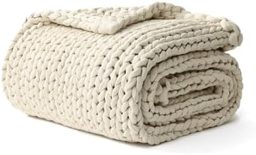YnM Cotton Weighted Blanket, Handmade Chunky Knitted Design, Soft and