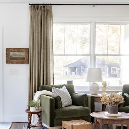 TWOPAGES Pinch Pleated Linen Curtain for Living Room, 52Wx108L, Taupe