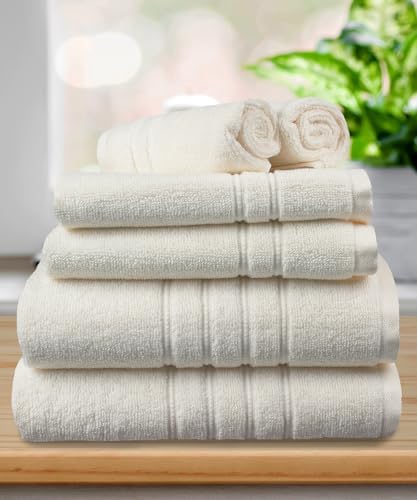 6 Piece Bath Towel Set, 100% Cotton 550 GSM Towel Set: Ivory