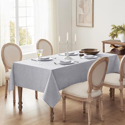 Softalker Small Outdoor Tablecloths Rectangle 70 x 52 Inch Grey Linen