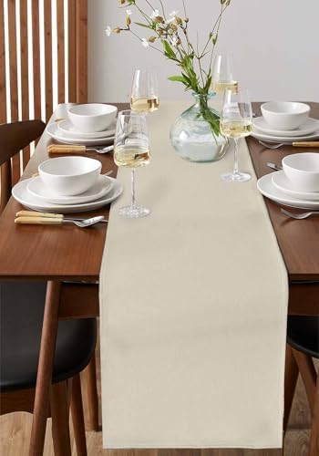 Ivory White Cotton Linen Table Runner for Dining Kitchen, Modern Pure