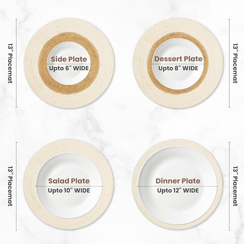 Eco Crave Jute Placemats, White Rim, Set of 8, 13 Inch