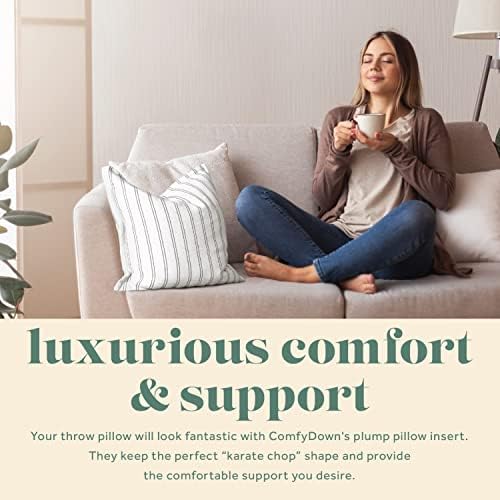 ComfyDown 20x20 Throw Pillow Insert, Down & Feather Fill, 100% Cotton