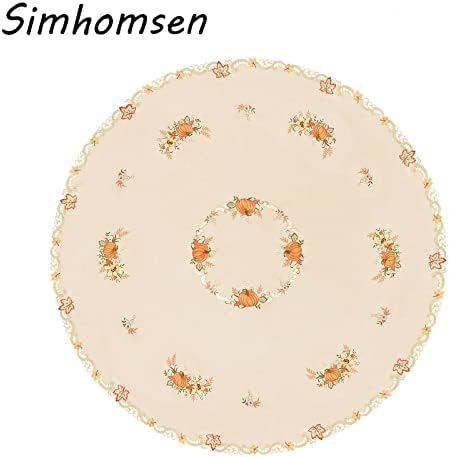 Simhomsen Large Embroidered Fall Autumn Harvest Pumpkins Tablecloth