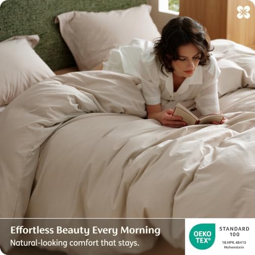 Bedsure PureWoven 100% Washed Cotton Duvet Cover King Size, Oatmeal