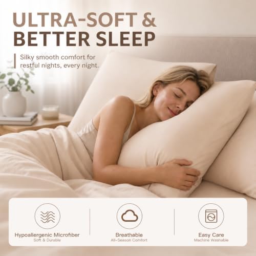 INSSL Microfiber Pillow Cases Set of 2, Hypoallergenic King Taupe