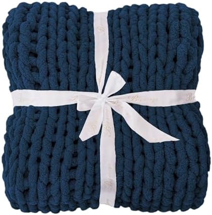 Bigacogo Chunky Knit Throw Blanket for Couch, 60x80 inches, Navy Blue