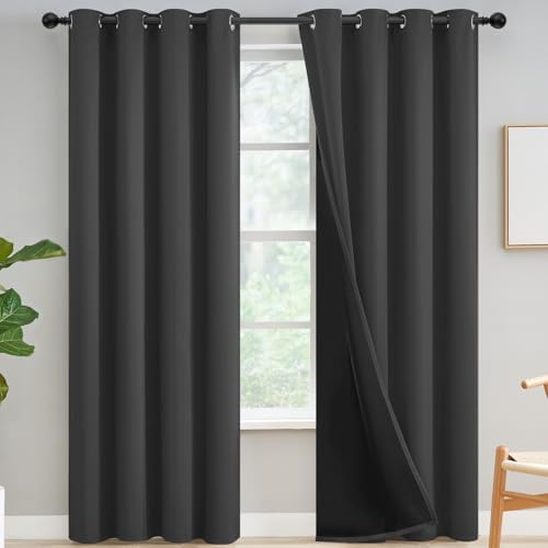 Yakamok Charcoal Grey Blackout Curtains 96 inches Long for Bedroom 52"