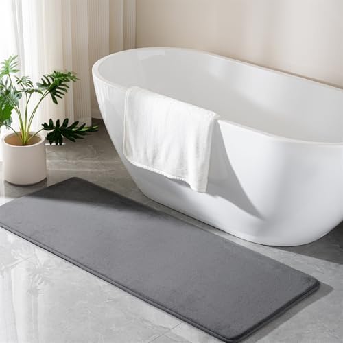 Grey Memory Foam Bath Mat Long 24x60 Bathroom Runner Rug Non Slip